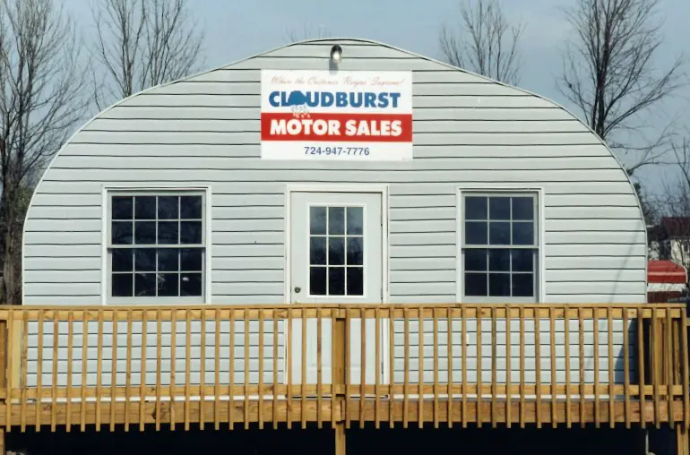 A metal-framed showroom