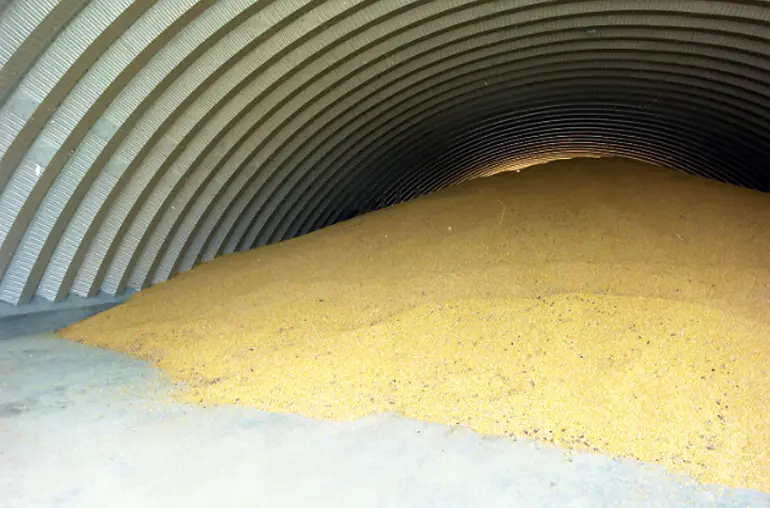 A steel building grain storage.