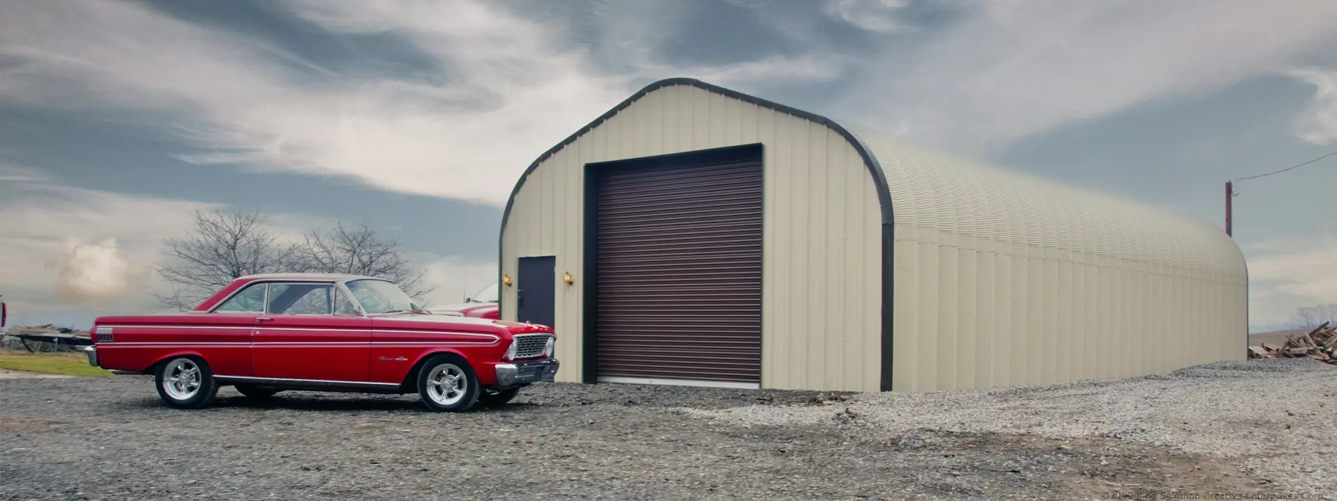 A steel building kit assembled for industrial purposes.